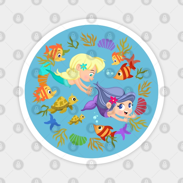 little mermaids in a row Magnet by richhwalsh